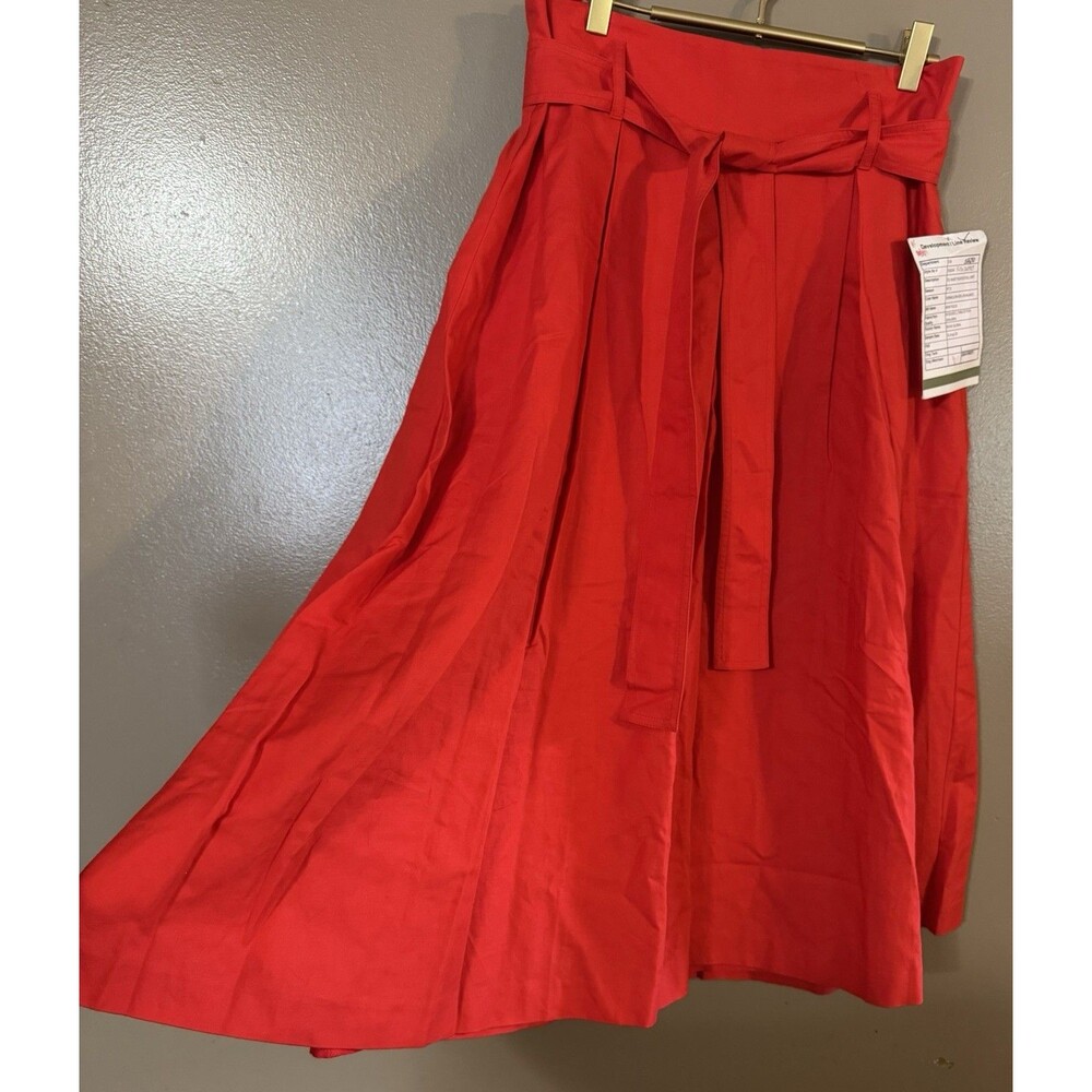 Ann Taylor Size 8 Tie Waist Pleated Red Full Skirt With Developmental Tag